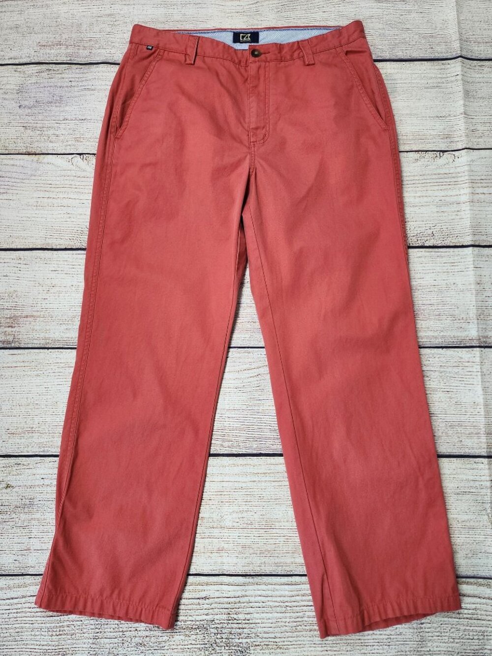 Cutter & Buck Men’s 34x32 Flat Front Chino Golf Pant Coral Straight Leg Cotton